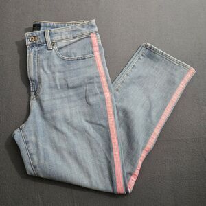 Talbots Women 8 High Rise Modern Ankle Pink Stripe Straight Leg Jeans